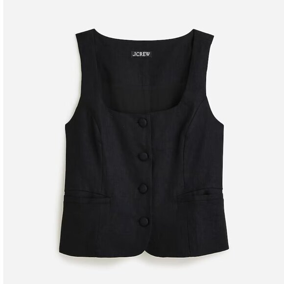 Size 2 J. Crew Scoop-neck linen blend vest in black - Picture 1 of 5